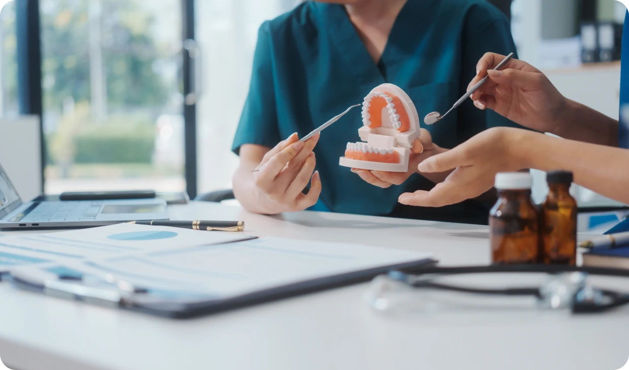 Dentist explaining oral care tips